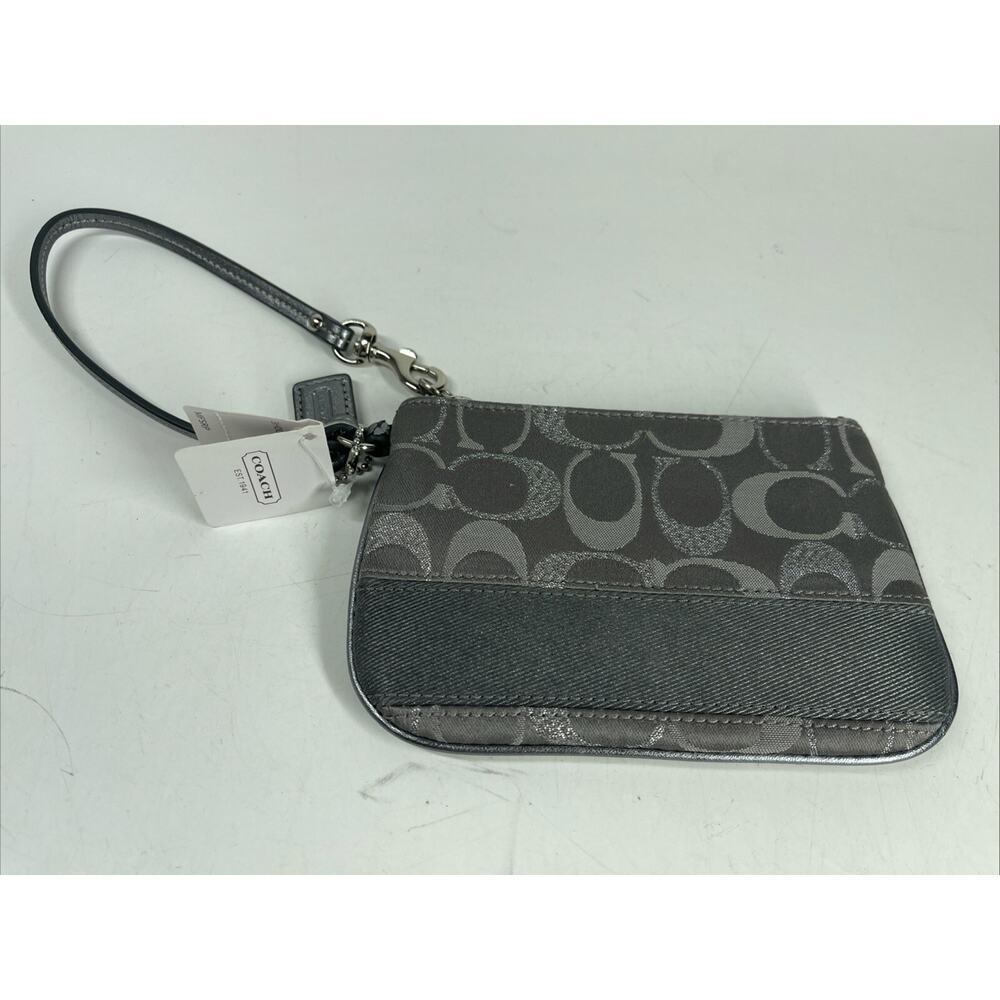 Coach‎ Gray Silver Wristlet Strap Signature C Logo Single Pocket Zip